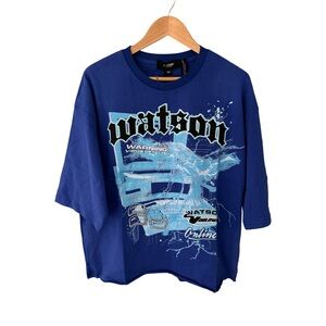 Watson Online Virus Detected Cropped Blue Short Sleeve Graphic T-Shirt NWT M